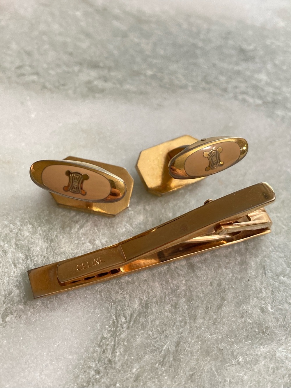 Celine Cuff Links + Tie Clip Set Vintage - Picture 5 of 6